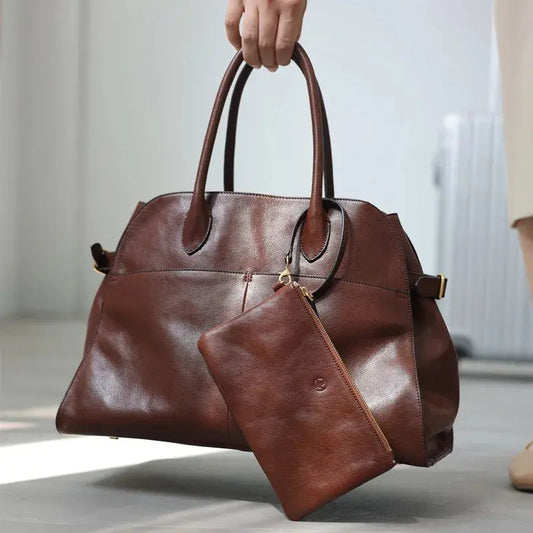 Women's Genuine Leather Large Capacity Tote Bag Female Retro Luxury Briefcase Vintage Cowhide Shoulder Handbag ANOINTED_ADORNED