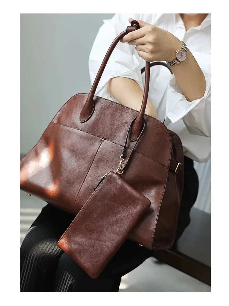 Women's Genuine Leather Large Capacity Tote Bag Female Retro Luxury Briefcase Vintage Cowhide Shoulder Handbag ANOINTED_ADORNED