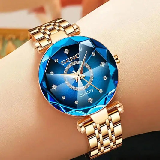 SENO Ocean Star Women Crystal Watch 2025 Top Brand Luxury Rose Gold Women Bracelet Watch For Ladies Wrist Watch Relogio Feminino ANOINTED_ADORNED