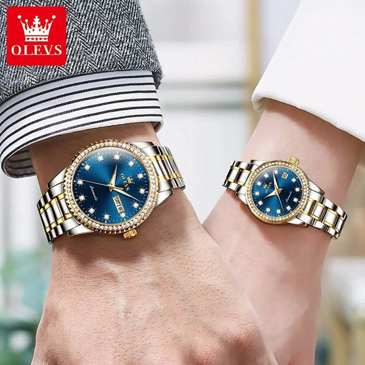 OLEVS Automatic Watch for Couple Luxury Diamond Gold Wristwatch Stainless steel Mechanical Self-Winding His and Hers Watches Set ANOINTED_ADORNED