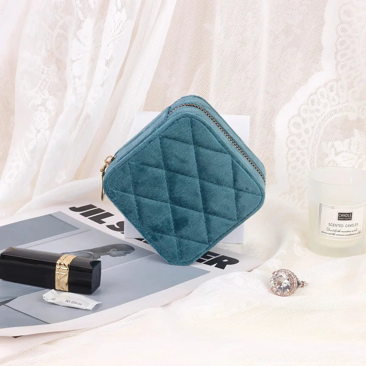 Rhombus Velvet Jewelry Box with Mirror ANOINTED_ADORNED