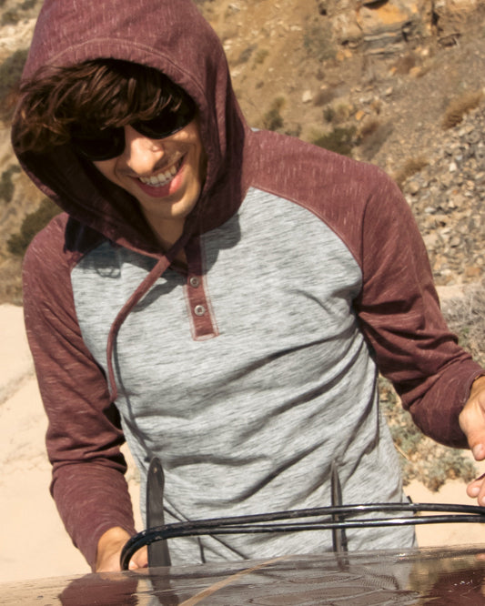 ZIMEGO Mens Long Sleeve Lightweight Hooded Henley – Color Block Pullover Hoodie  for Casual Gym Workout Travel-0